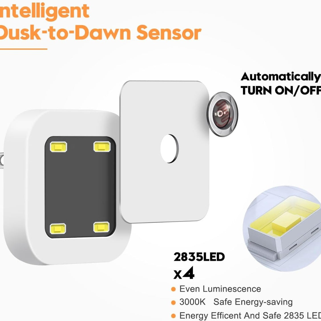 White plug-in dusk to dawn LED night light in a wall outlet, alternate view 7