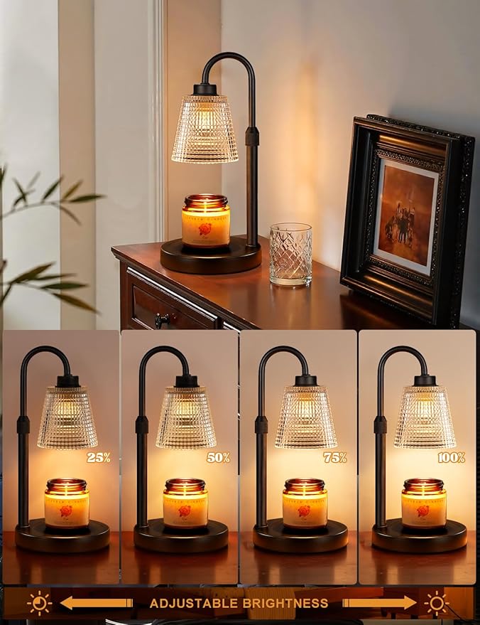 Candle warmer lamp with a ribbed glass shade and matte black base, alternate view 3