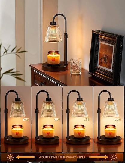 Candle warmer lamp with a ribbed glass shade and matte black base, alternate view 3