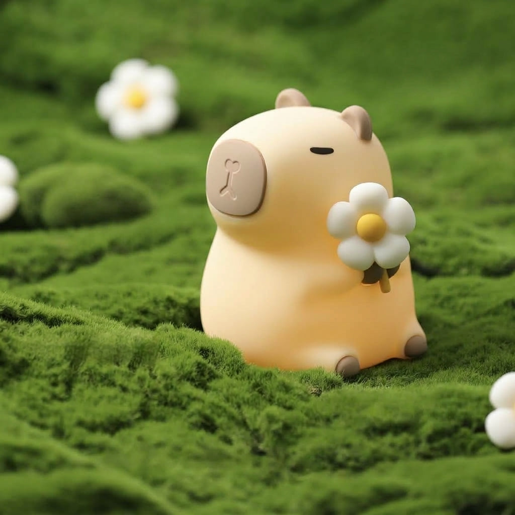 Capybara night light — a soft silicone capybara lamp, 4.6 inches tall, cordless and rechargeable