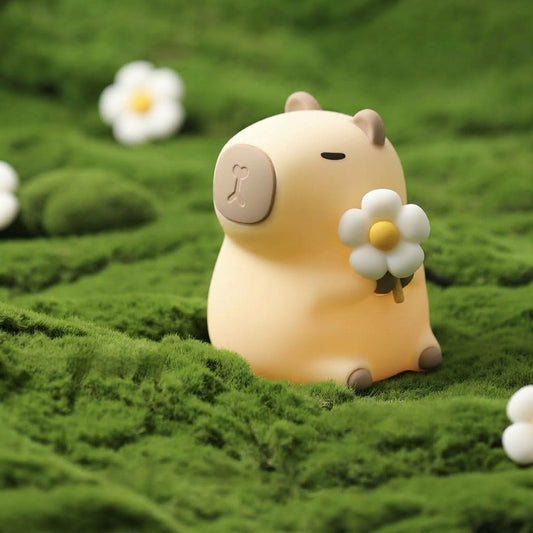 Capybara night light — a soft silicone capybara lamp, 4.6 inches tall, cordless and rechargeable