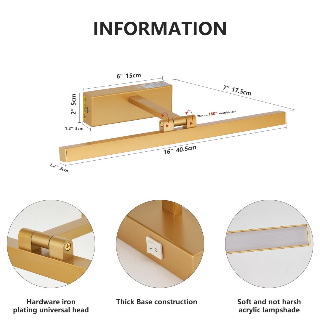 Kingsley rechargeable vanity light in gold, alternate view 4