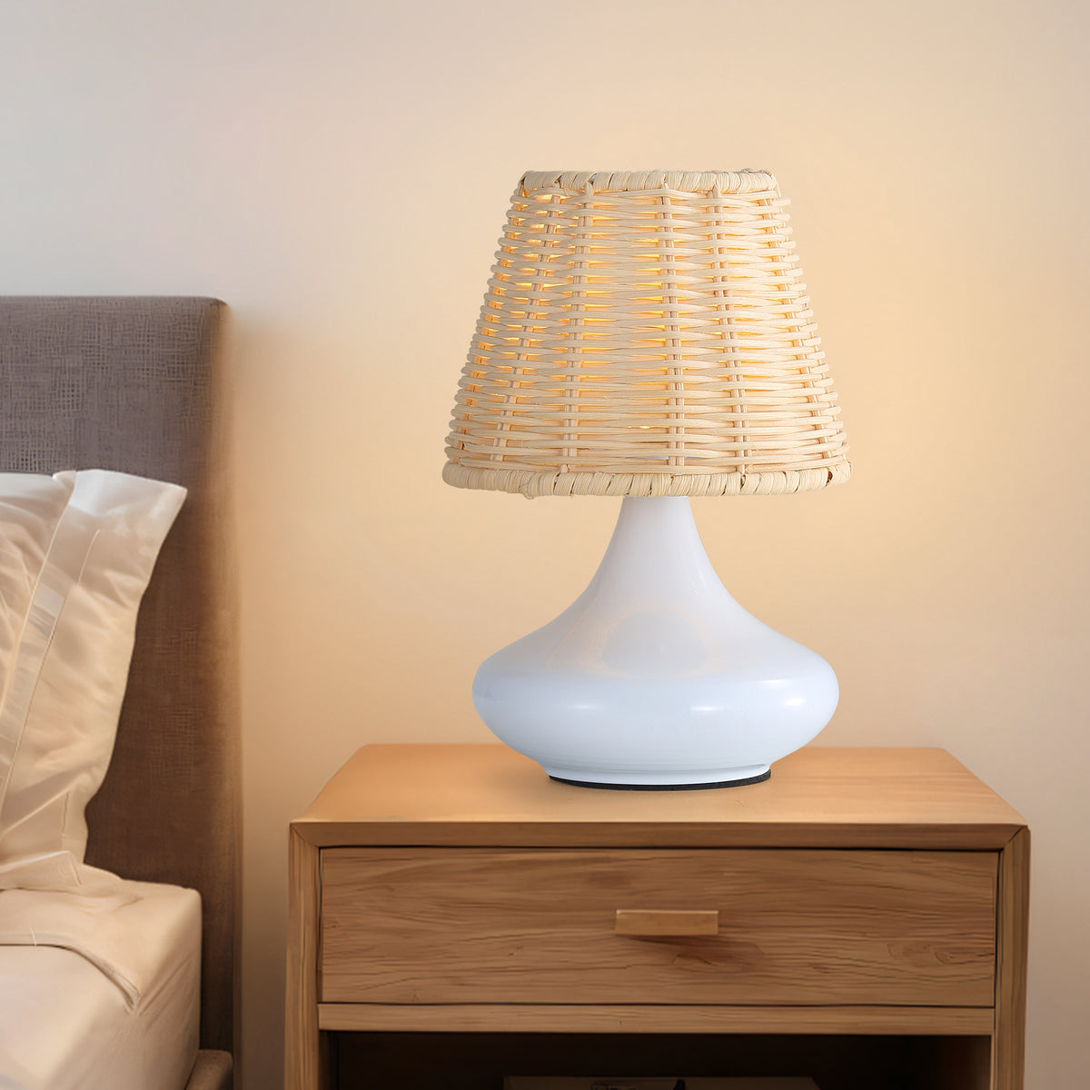 Wren woven bamboo accent lamp with white base, alternate view 2