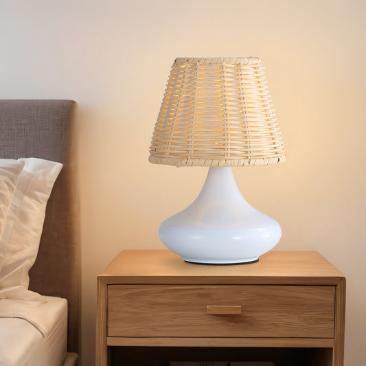 Wren woven bamboo accent lamp with white base, alternate view 2