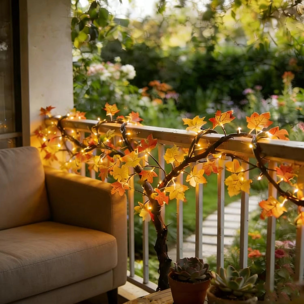 Autumn maple leaf LED garland on bendable copper wire, alternate view 5