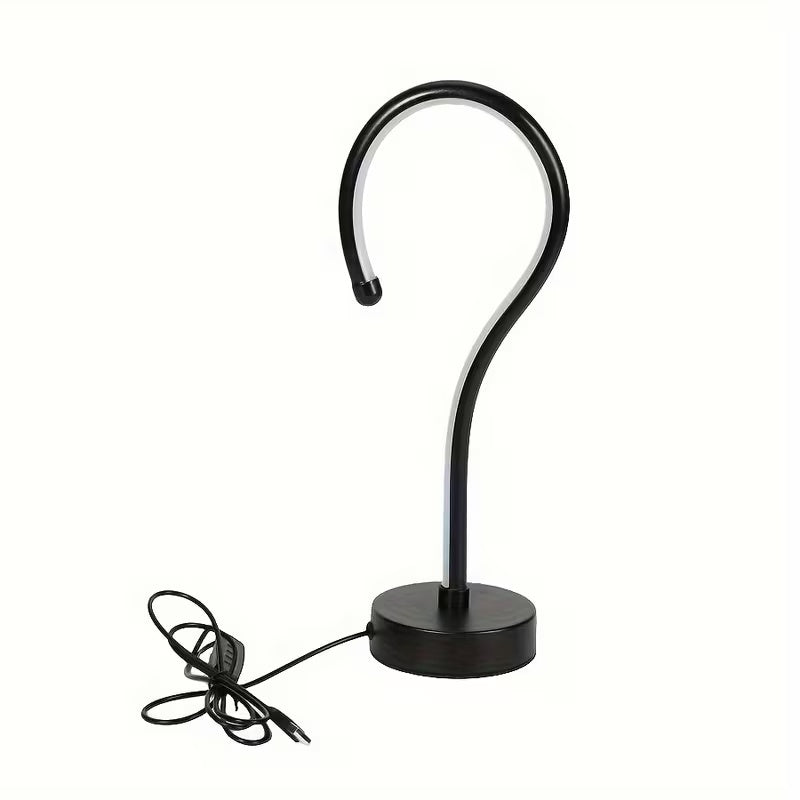 Quill question mark table lamp with curved acrylic tube on a black base, alternate view 5