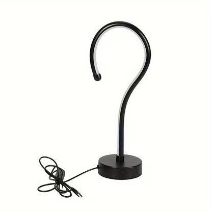 Quill question mark table lamp with curved acrylic tube on a black base, alternate view 5