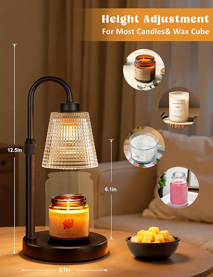 Candle warmer lamp with a ribbed glass shade and matte black base, alternate view 2