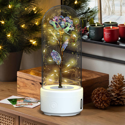 Decorative LED rose lamp under a glass dome on a lit round base, alternate view 5