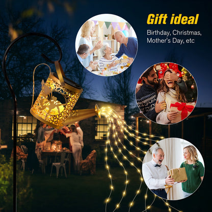 Bronze solar watering can lantern with cascading fairy lights, alternate view 4