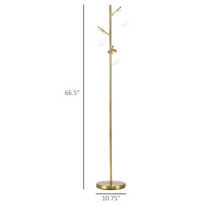Bexley 3-light tree floor lamp in gold with glass globe shades, alternate view 6