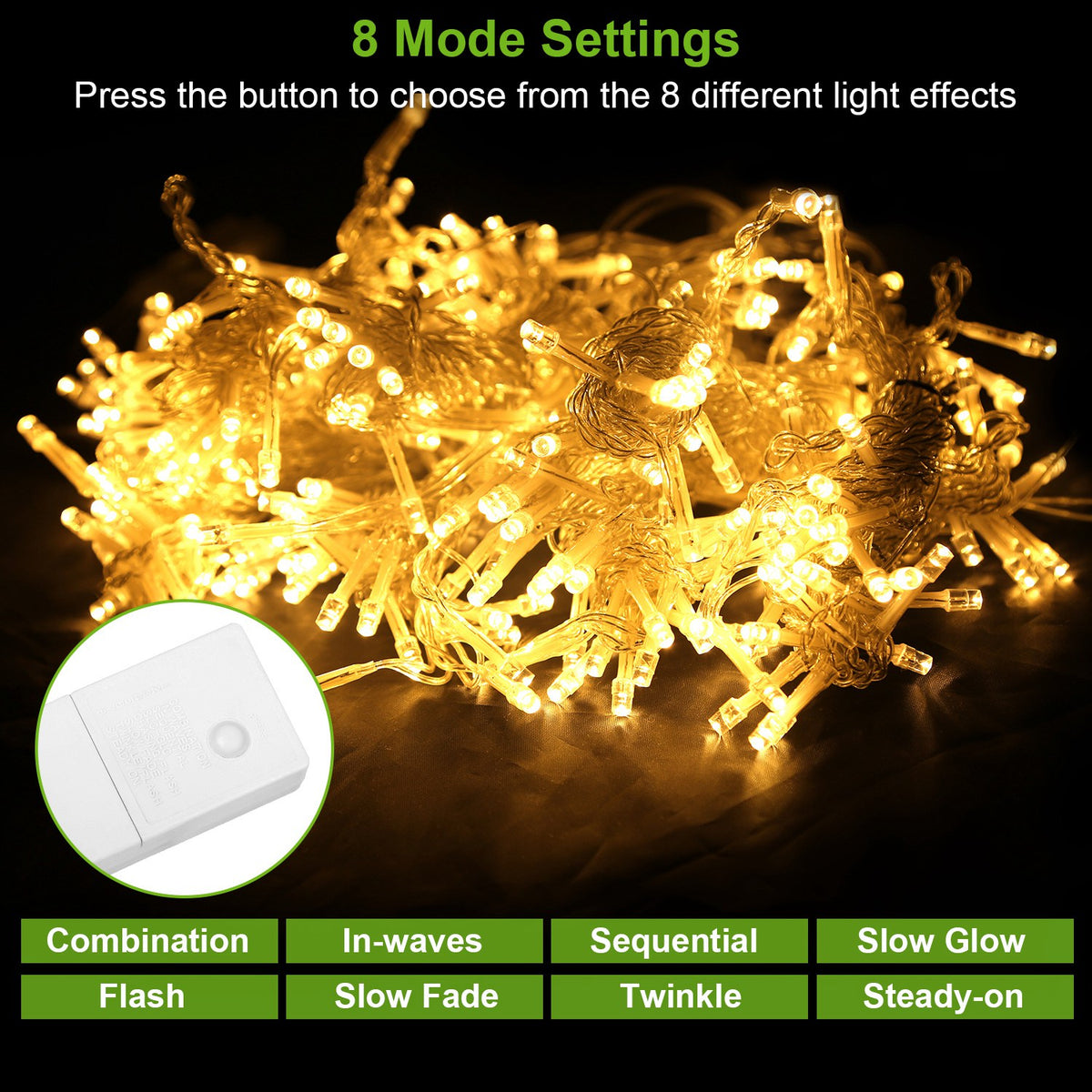 Warm white LED curtain string lights on hanging strands, alternate view 4