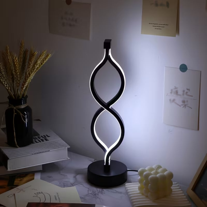 Wave LED table lamp, acrylic ribbon of light on a round base, alternate view 2