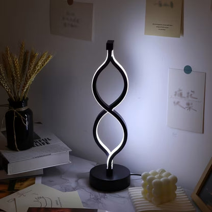 Wave LED table lamp, acrylic ribbon of light on a round base, alternate view 2