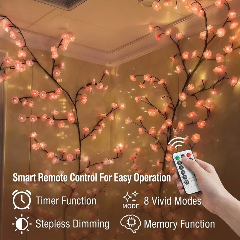 Cherry blossom LED branch vine lights shaped against a wall, alternate view 8