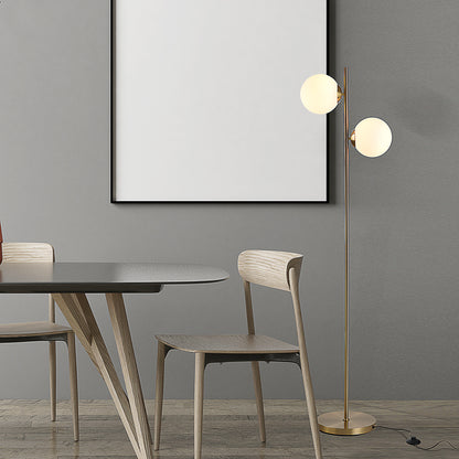 Ellery two-globe floor lamp in gold with white glass shades, alternate view 4