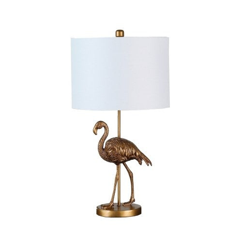 Sable matte gold flamingo table lamp with white linen shade, alternate view 3