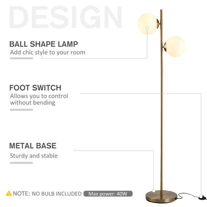 Ellery two-globe floor lamp in gold with white glass shades, alternate view 6