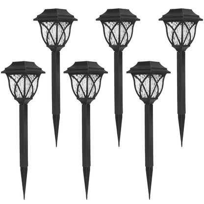 Solar garden stake light with rippled lens on a ground spike, alternate view 1