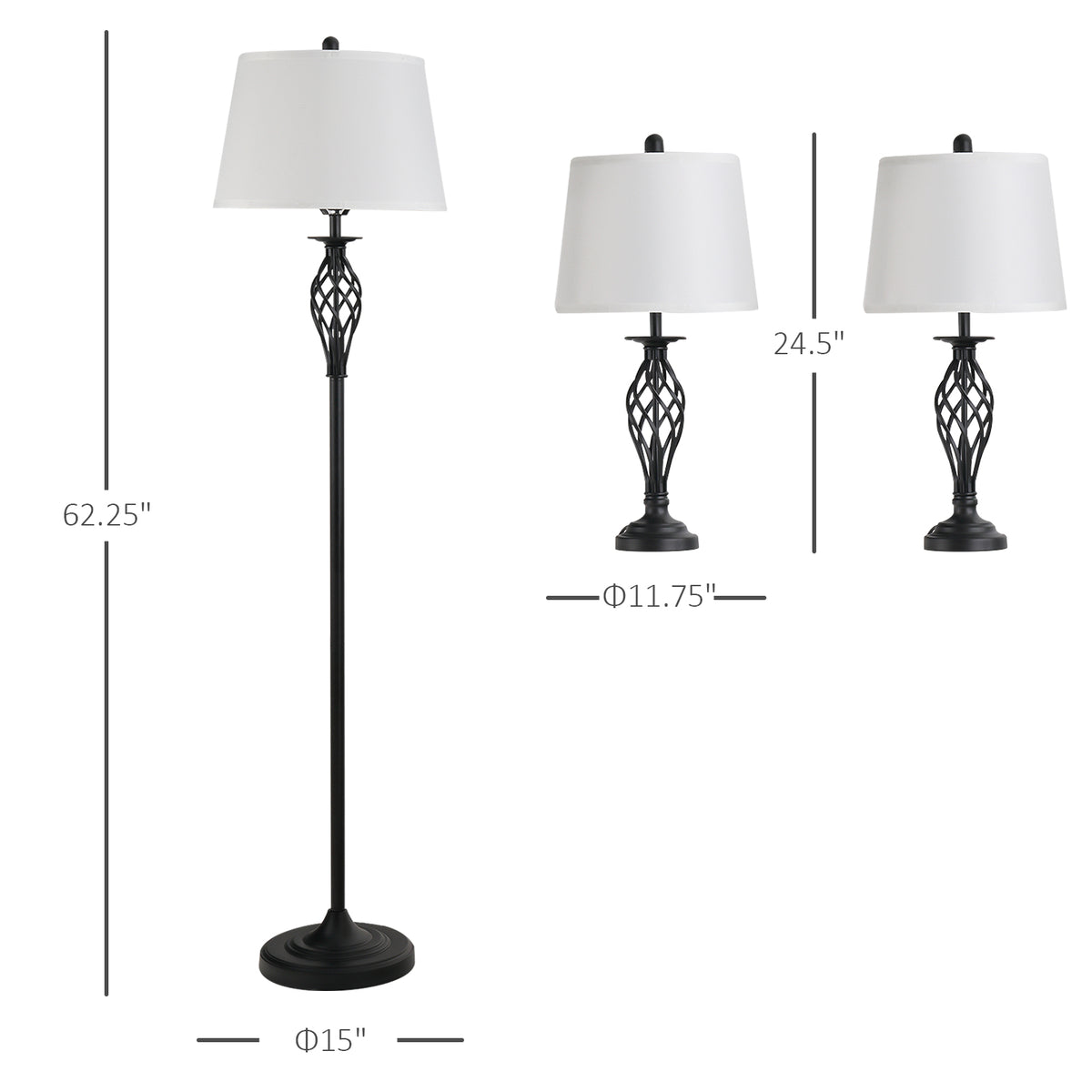 Whitmore three-piece lamp set in black and white, alternate view 4
