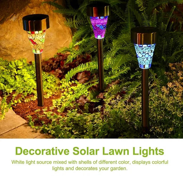 Mosaic glass solar stake light on a stainless steel post, alternate view 3