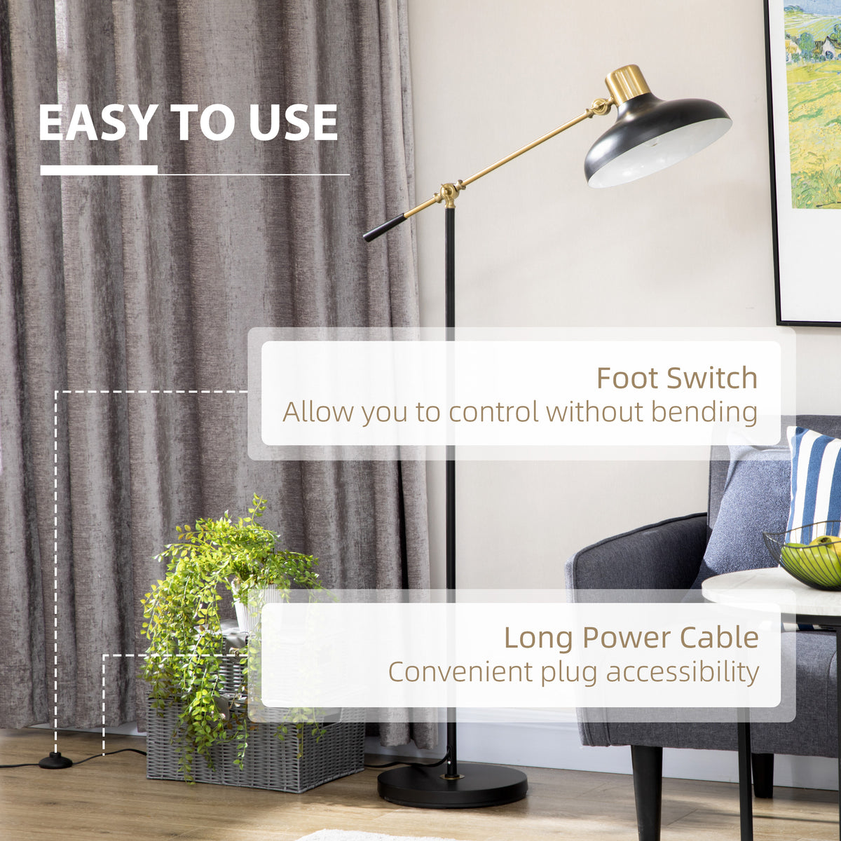 Thornton balance arm floor lamp in black and gold, alternate view 2