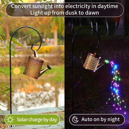 Copper solar watering can lantern with multicolour fairy lights, alternate view 9