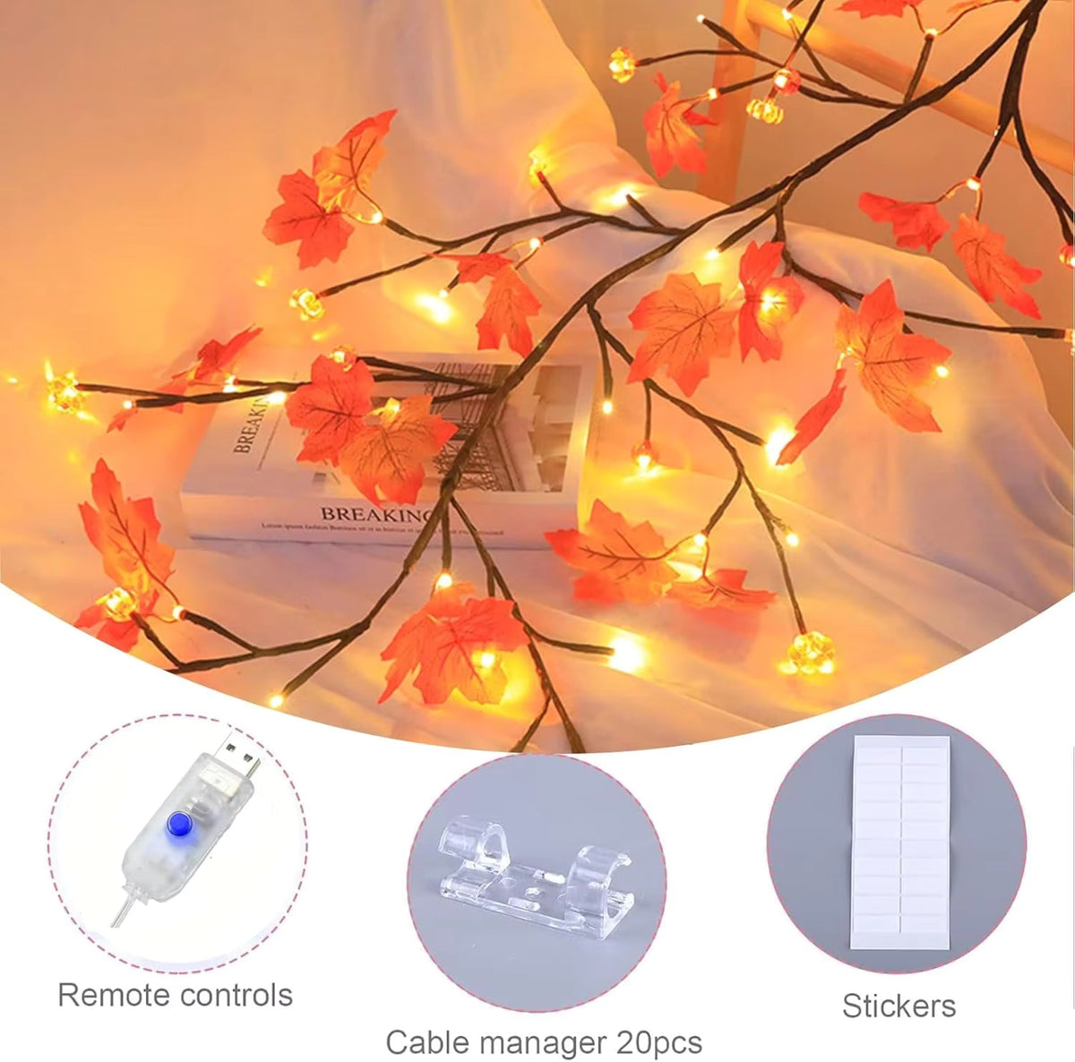 Autumn maple leaf LED garland on bendable copper wire, alternate view 3
