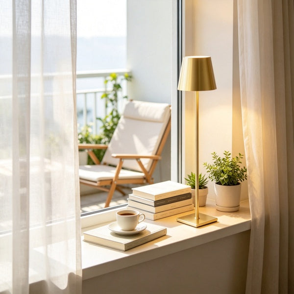 Marlowe cordless rechargeable table lamp in aluminum, alternate view 3