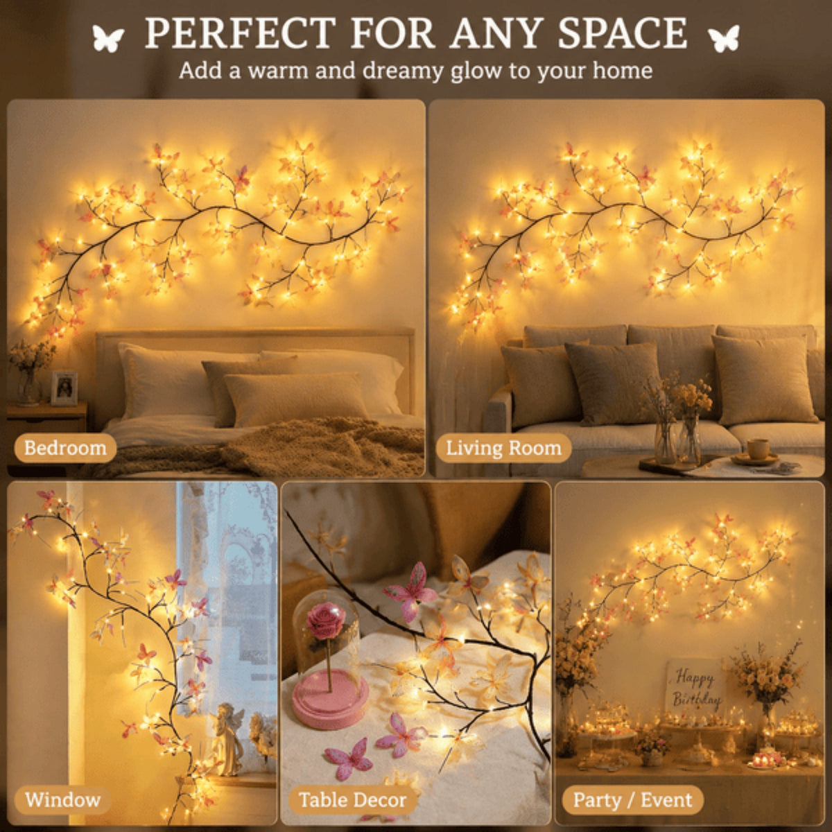 Lighted willow swag with maple leaves and butterflies on bendable twigs, alternate view 1