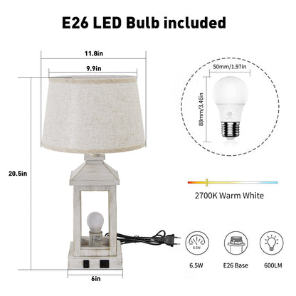 Ashbury farmhouse table lamp, distressed white lantern frame with natural linen shade, alternate view 5