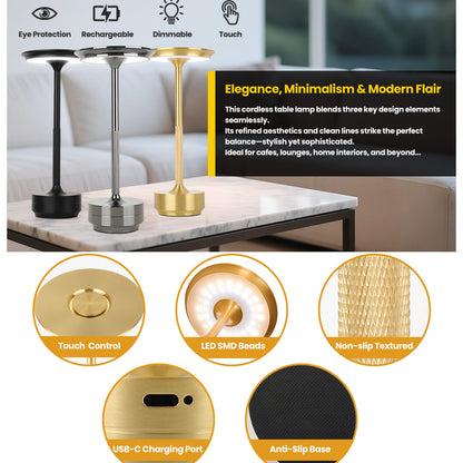 Fairlane cordless rechargeable table lamps in brushed gold, alternate view 5