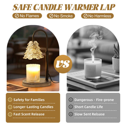 Candle warmer lamp with a glass tree shade and gold stand, alternate view 2
