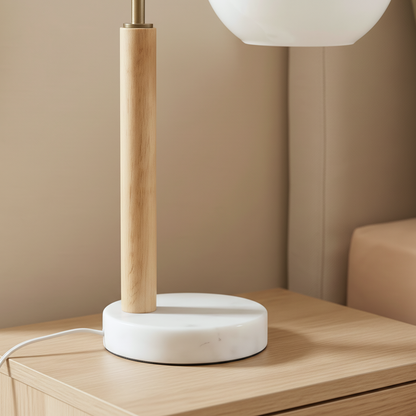 White globe table lamp with marble base, alternate view 4
