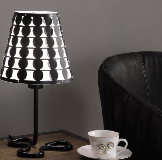 Black geometric table lamp with pattern shade, alternate view 3