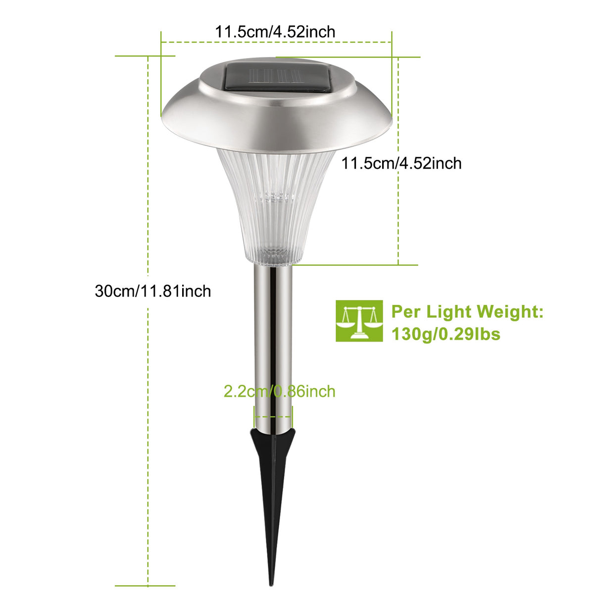Colour changing solar stake light with stainless steel head, alternate view 3