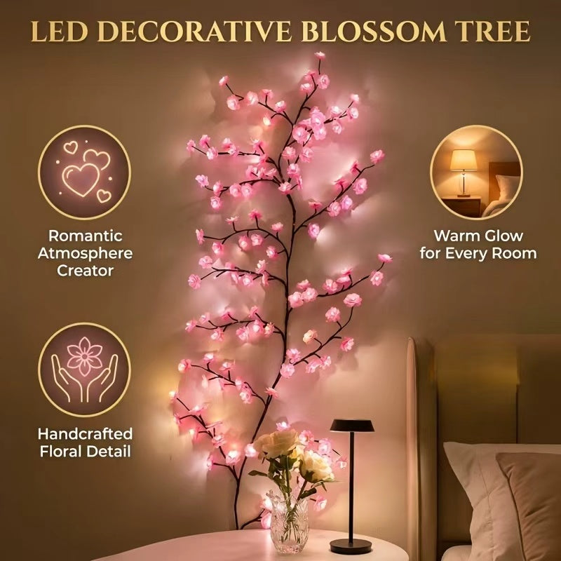 Cherry blossom tree branch lights with pink LED blossoms on bendable brown branches, USB powered, alternate view 7