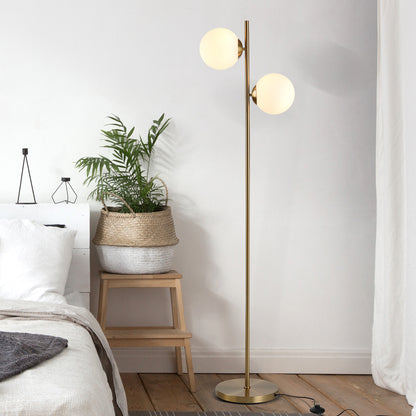 Ellery two-globe floor lamp in gold with white glass shades, alternate view 7