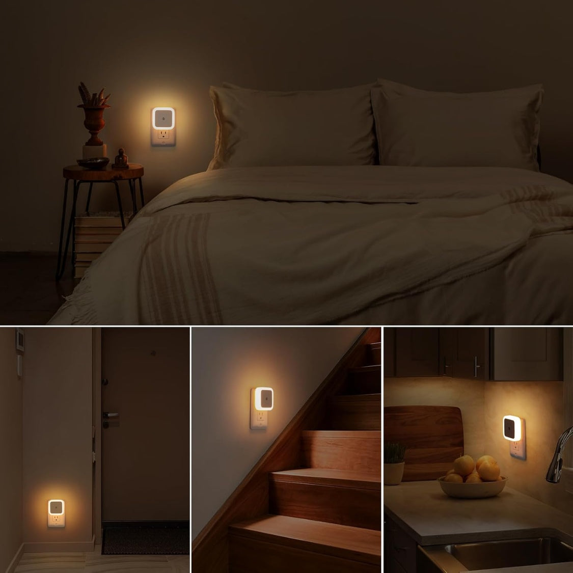 White plug-in dusk to dawn LED night light in a wall outlet, alternate view 5
