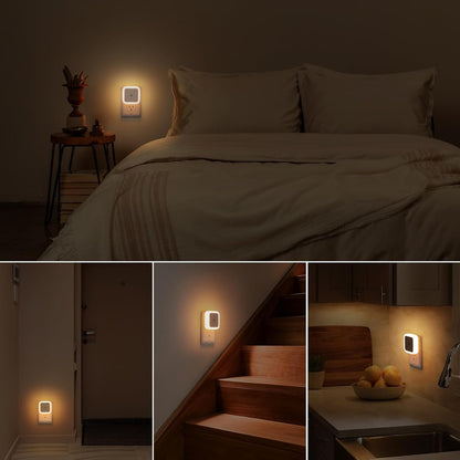 White plug-in dusk to dawn LED night light in a wall outlet, alternate view 5