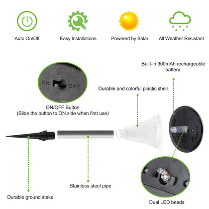 Colour changing solar stake light with stainless steel head, alternate view 9