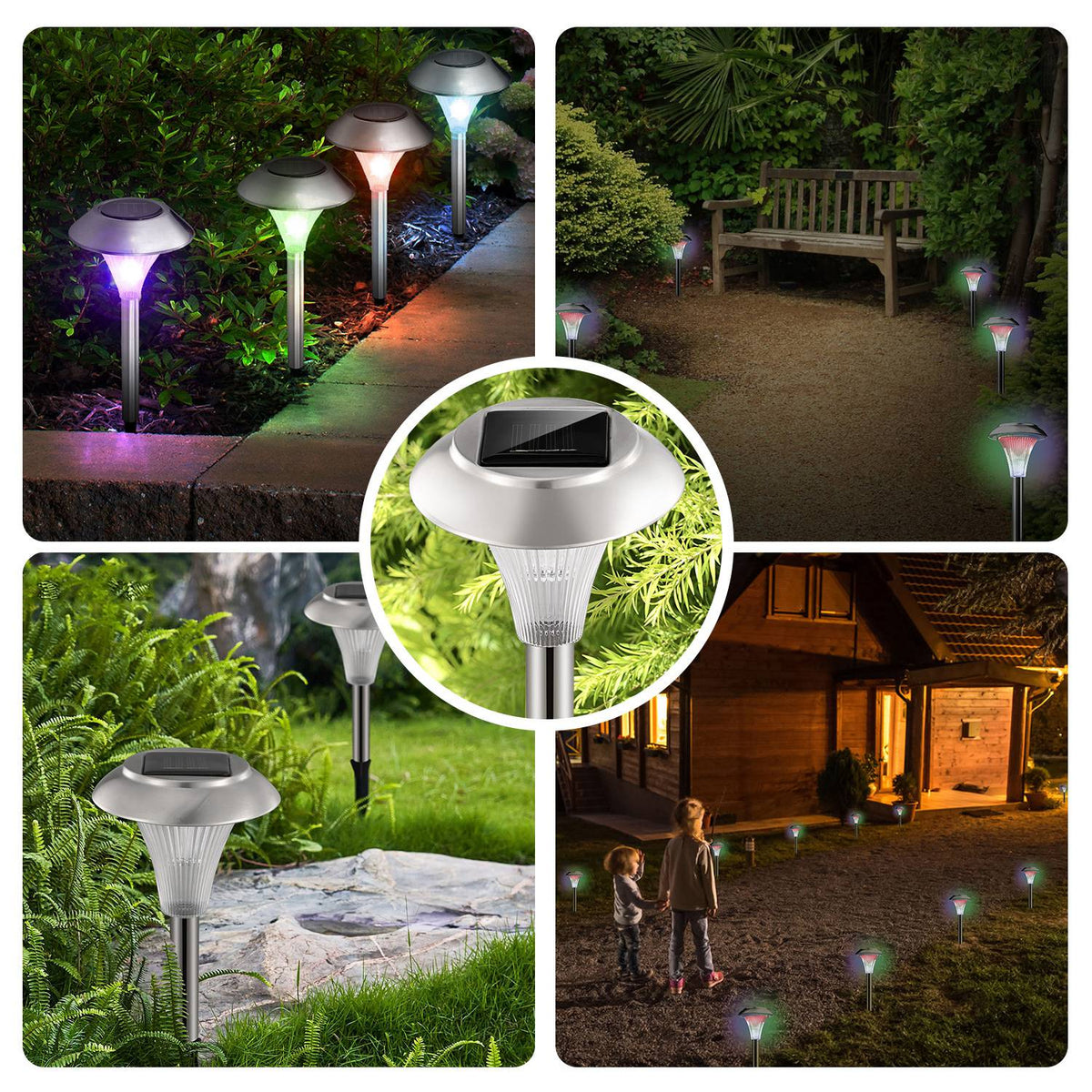 Colour changing solar stake light with stainless steel head, alternate view 8