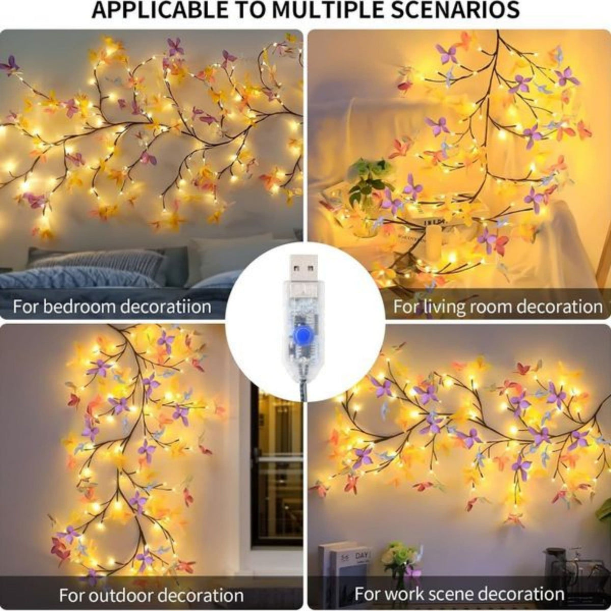Lighted willow swag with maple leaves and butterflies on bendable twigs, alternate view 4