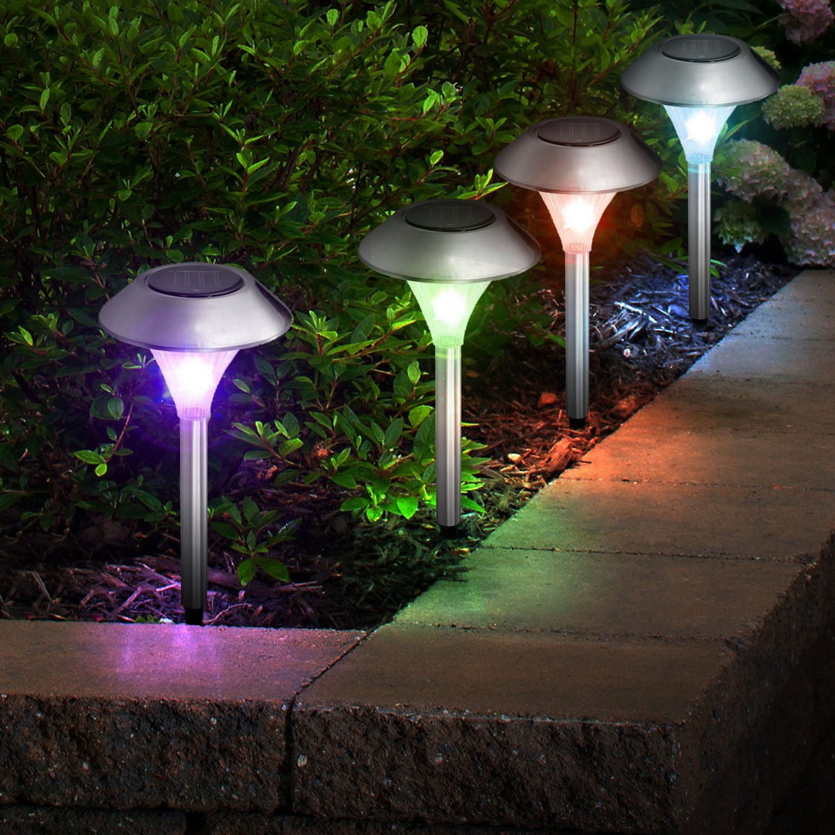 Colour changing solar stake light with stainless steel head, alternate view 4