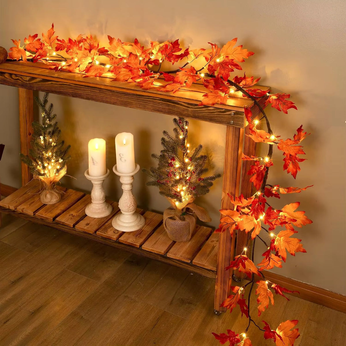 Autumn maple leaf LED garland on bendable copper wire, alternate view 2