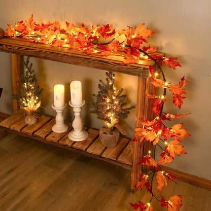 Autumn maple leaf LED garland on bendable copper wire, alternate view 2