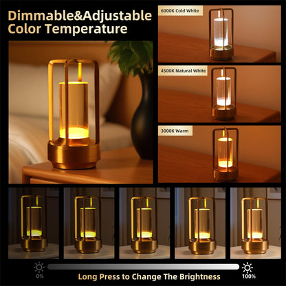 Bellamy cordless lantern table lamp in brushed aluminium with amber glow, alternate view 6