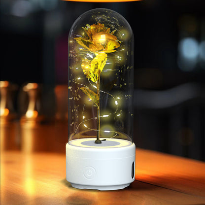 Decorative LED rose lamp under a glass dome on a lit round base, alternate view 13