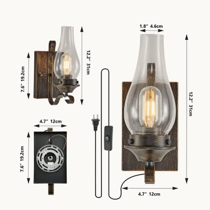 Plug-In Wall Sconce Set of 2, Black and Gold