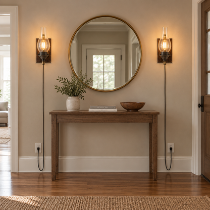 Plug-In Wall Sconce Set of 2, Black and Gold